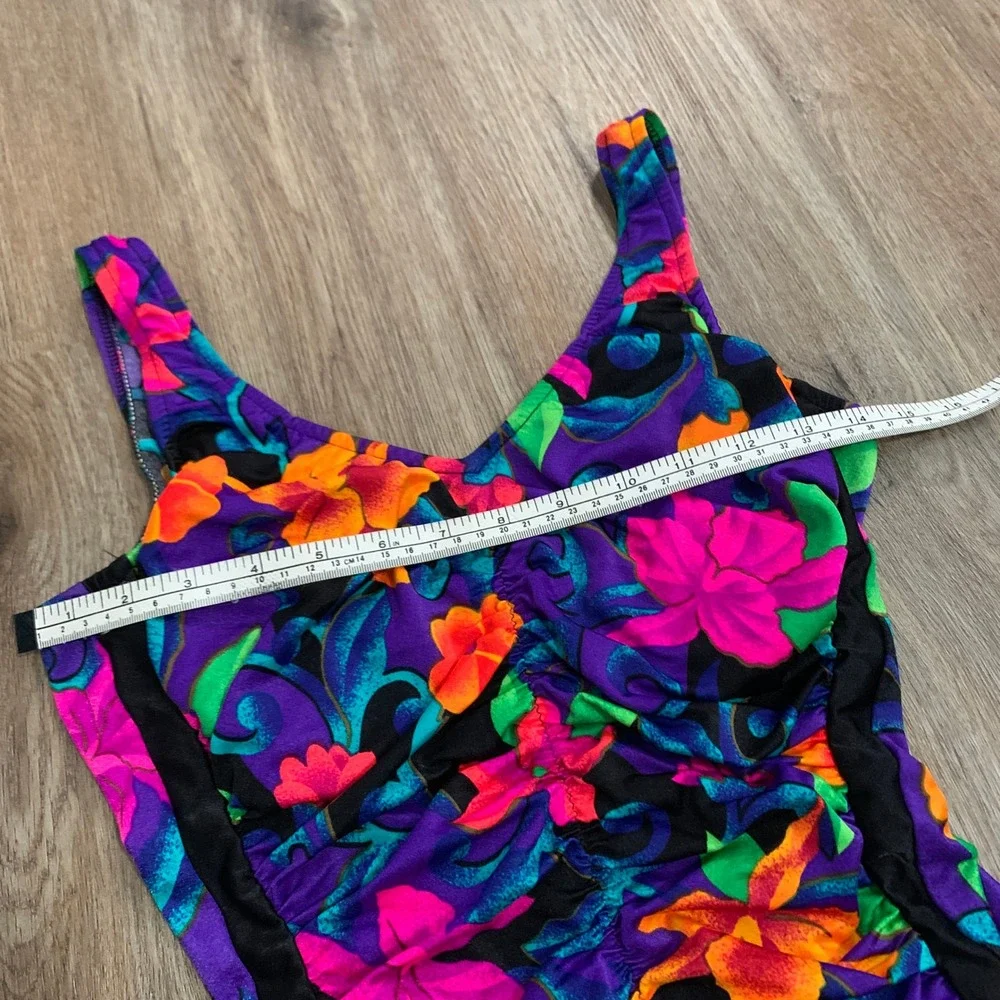 Vintage 80s Maxine of Hollywood floral one piece bathing suit - size 14 - USA